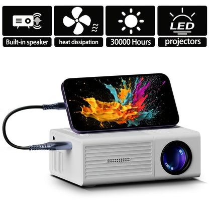 Mini projecteur portable 1080P Full HD, projecteur de cinéma maison et d'extérieur – compatible avec la duplication d'écran de téléphone iOS et Android, clé TV, USB, HDMI et ordinateur portable