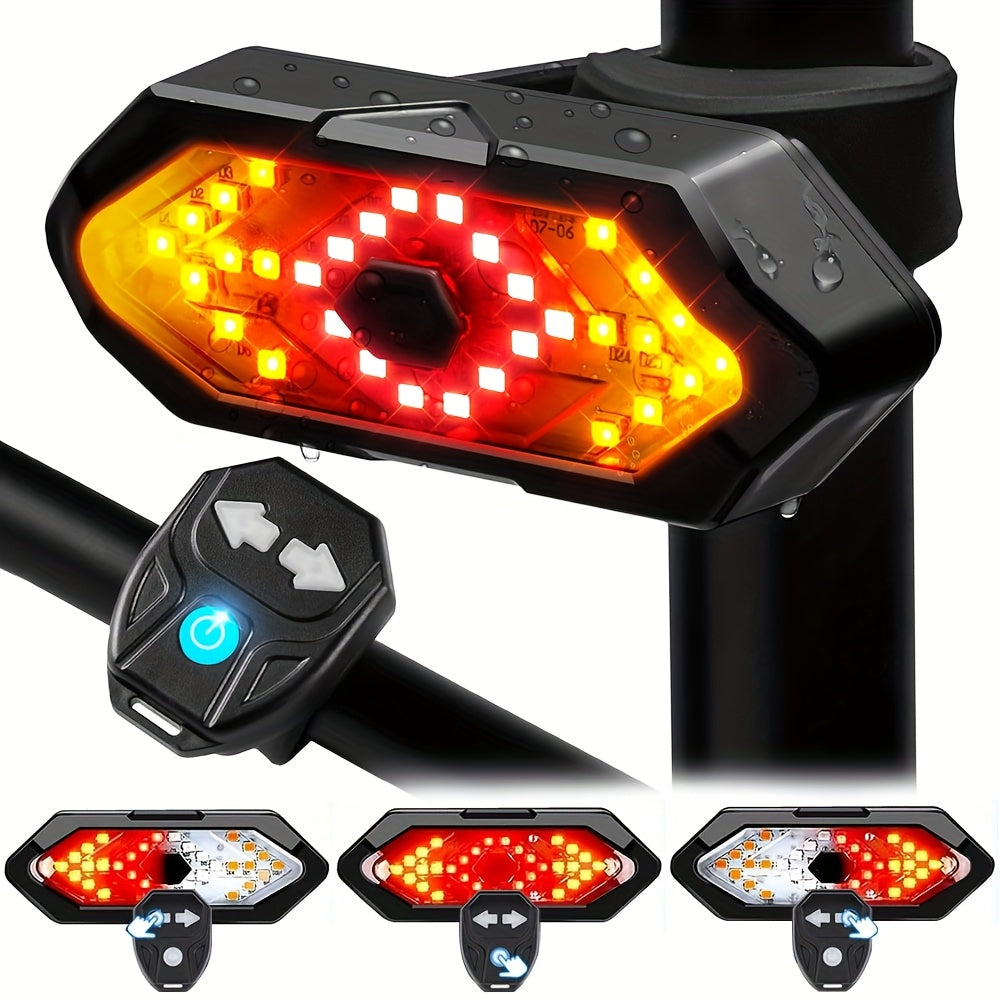 Feu arrière de vélo avec clignotants, rechargeable par USB, 120 lumens, 5 modes, télécommande sans fil, feu arrière de sécurité LED pour vélo de route, VTT, vélos de ville, adultes, enfants, hommes, femmes, cyclisme