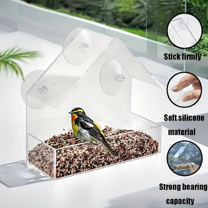 Mangeoire à oiseaux transparente en acrylique à fixation murale par ventouses pour oiseaux sauvages et colibris – Poste d'observation extérieur pour oiseaux avec vue dégagée
