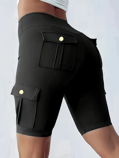 Shorts de yoga taille haute pour femme avec poches – Shorts de sport extensibles et doux, couleur unie, pour le yoga, la gym et la course, coupe flatteuse, vêtements de sport pour le printemps, l'été et l'automne