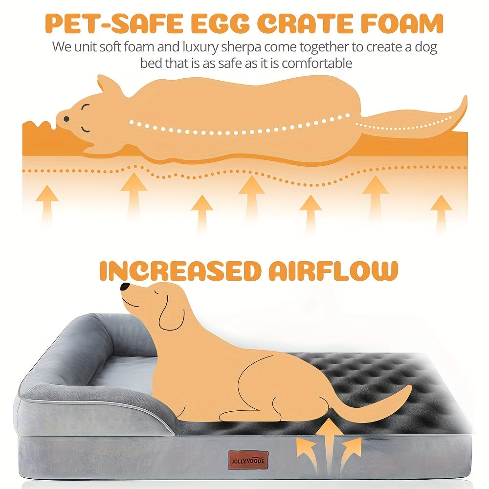 Canapé-lit pour chien extra large, 100 % mousse de soutien, traversin sur 4 côtés, housse amovible et lavable, fond antidérapant, soutien articulaire, lit pour animal de compagnie doux et chaud, gris, M L XL XXL, toutes races