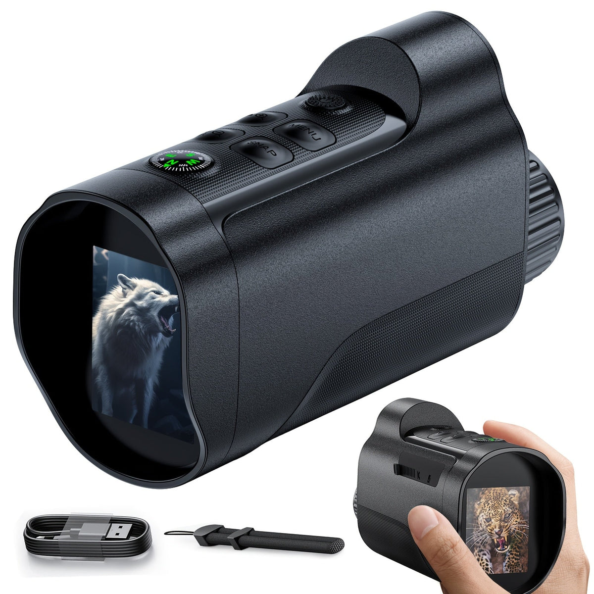 Jumelles de vision nocturne monoculaire 1080P infrarouge 5W, zoom numérique 10X, portée de 800m, batterie rechargeable 2700mAh, écran HD 2 pouces pour la chasse, le camping, l'observation de la faune et la sécurité