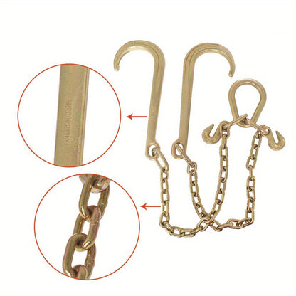 Jeu de chaînes de remorquage robustes Grade 70 de 5/16 po x 2 pi avec crochets en J et crochets de saisie en V - Acier allié 20Mn2 antirouille, charge utile de 6000 lb pour remorque plateau, remorquage et arrimage de chargement