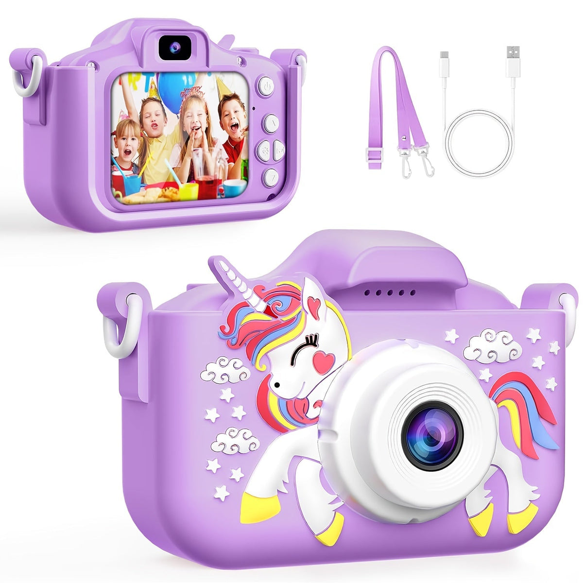Appareil photo pour enfants, caméra numérique HD 1080P 48MP avec enregistrement vidéo, 5 jeux intégrés, mode selfie - Appareil photo pour filles et garçons de 3 à 12 ans, cadeau d'anniversaire, Noël ou Halloween (rose ou bleu)