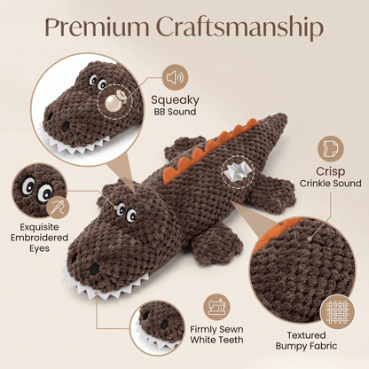 Crocodile Squeaky Plush Dog Toy with Crinkle Paper & BB Sound - Unstuffed Chew-Resistant Dog Toy for Small to Medium Dogs, 4 Colors, Anti-Boredom Interactive Pet Toy, Dog Birthday & Holiday Gift