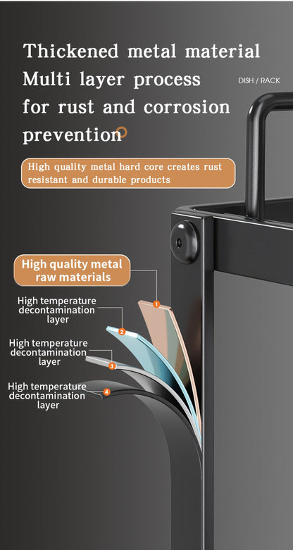 Égouttoir à vaisselle en métal à 2 niveaux avec porte-couverts, porte-gobelets et plateau d'égouttage antirouille – Égouttoir compact pour plan de travail de cuisine, égouttoir en acier durable pour tous types de surfaces