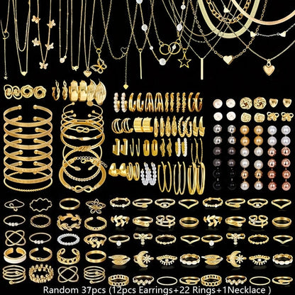 Parure de bijoux bohème pour femme 37-87 pièces – boucles d'oreilles, colliers, bagues et bracelets avec cœurs, torsades et papillons, style bohème minimaliste, ensemble multi-éléments pour le quotidien, les fêtes et les vacances