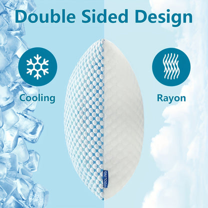 Lot de 2 oreillers rafraîchissants format King – Qualité hôtelière, ne s'affaissent pas, garnissage en mousse à mémoire de forme et alternative au duvet, housse en polyester et viscose, lavables en machine, pour dormeurs sur le côté, le dos ou le ventre