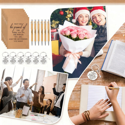 Ensemble cadeau inspirant de 24 pièces : stylo rétractable en bambou, porte-clés, carnet de gratitude et sac cadeau, cadeaux d'appréciation en gros pour employés, enseignants, Thanksgiving et Noël