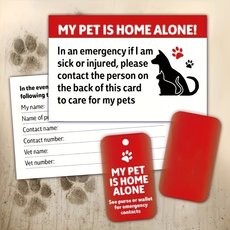 Carte d'alerte d'urgence pour animaux, porte-clés en acrylique « Mon animal est seul à la maison » avec champs pour vétérinaire et contacts, carte d'identité de sécurité pour propriétaires d'animaux vivant seuls, personnes âgées et amateurs de plein air