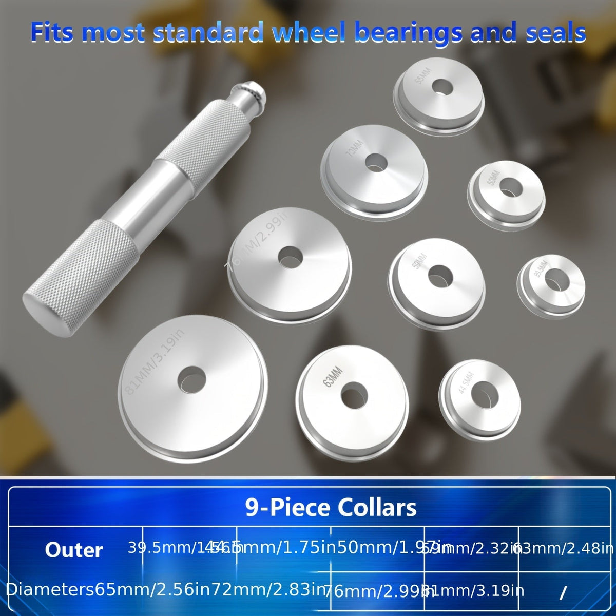 Kit de presse pour roulements 10 pièces – Jeu d'outils pour l'installation des bagues de roulement et des joints avec 9 adaptateurs double face, ajustement universel pour voitures, camions et SUV, outil de mécanicien professionnel