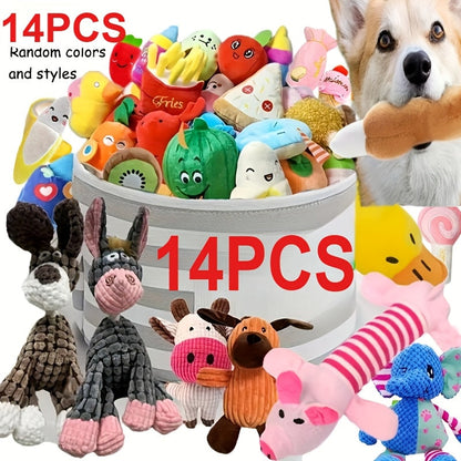 Ensemble de jouets en peluche pour chiens – Lot de 4/7/14 jouets à mâcher doux et couineurs pour chiens de toutes races et tailles, jouets à mordre rembourrés et résistants, cadeau idéal pour petits chiens – Styles aléatoires