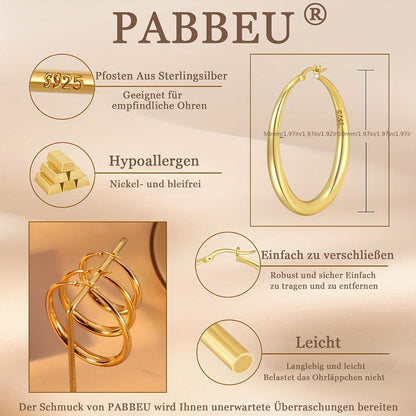 Grandes créoles en argent sterling S925 pour femme – Créoles épaisses, légères et hypoallergéniques, disponibles en or et argent, tailles multiples 35 mm, 40 mm, 50 mm, 70 mm, bijoux élégants pour le quotidien et les cadeaux