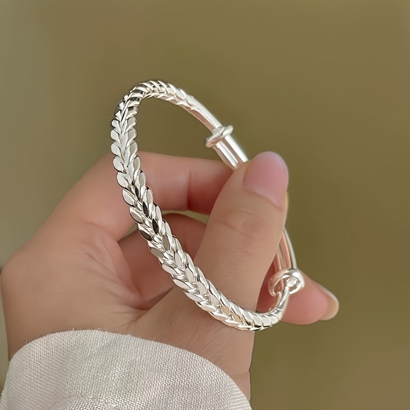 Bracelet chaîne épi bohème en argent sterling 999 pour femme – Bracelet en argent pur ajustable sans placage, bijou élégant à porter au quotidien, cadeau pour anniversaire, Saint-Valentin, fête