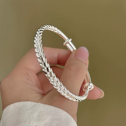 Bracelet chaîne épi bohème en argent sterling 999 pour femme – Bracelet en argent pur ajustable sans placage, bijou élégant à porter au quotidien, cadeau pour anniversaire, Saint-Valentin, fête