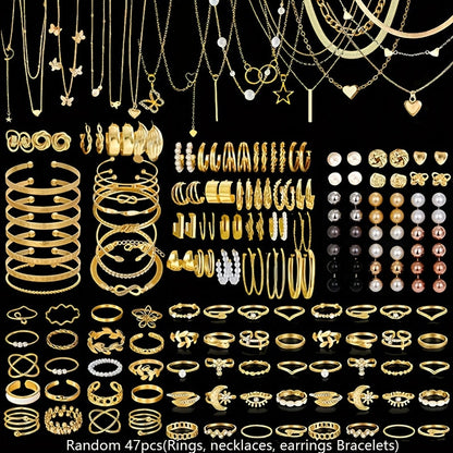 Parure de bijoux bohème pour femme 37-87 pièces – boucles d'oreilles, colliers, bagues et bracelets avec cœurs, torsades et papillons, style bohème minimaliste, ensemble multi-éléments pour le quotidien, les fêtes et les vacances