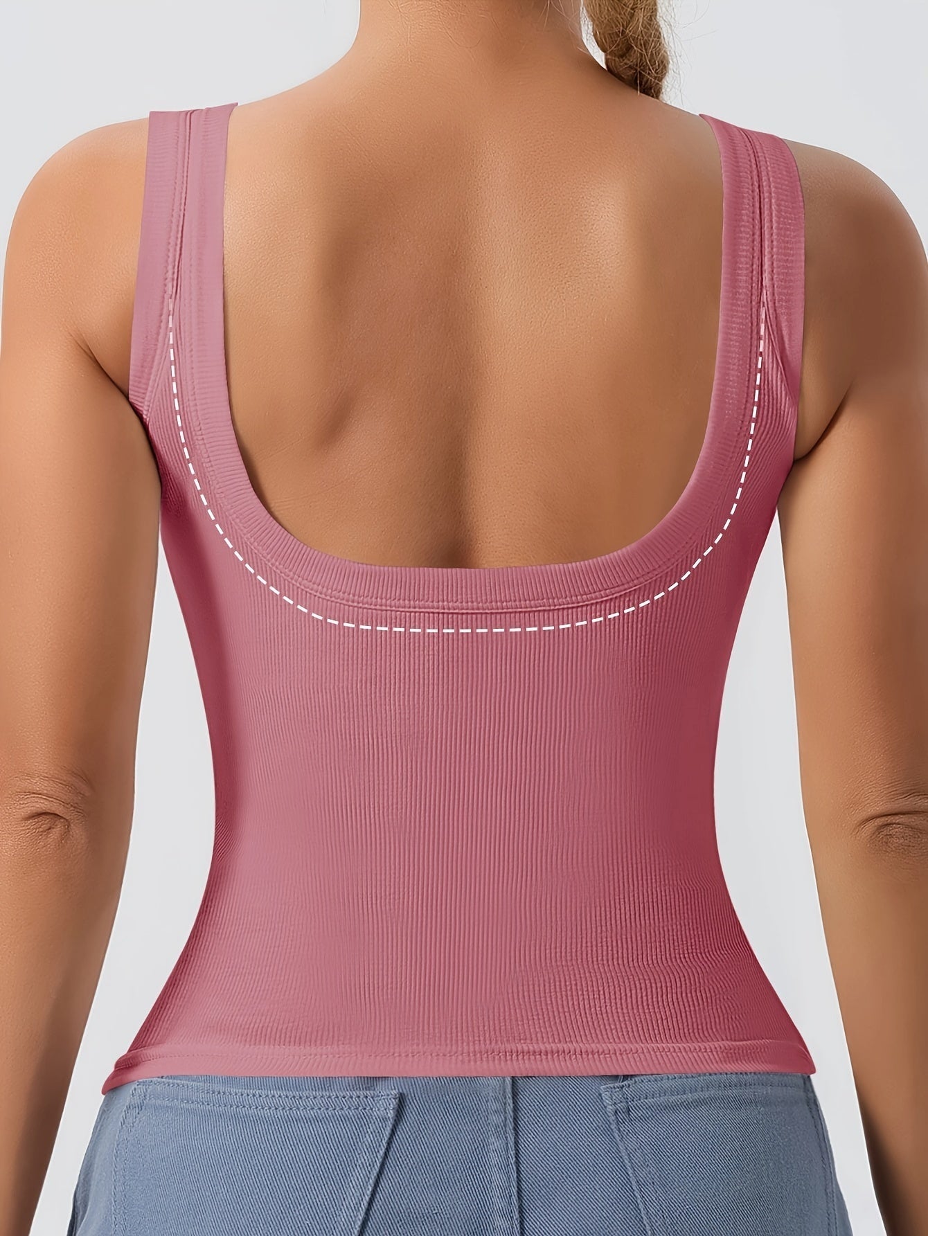 Women's Scoop Neck Tank Top Removable Chest Padding Slim Fit Casual Summer Sleeveless Top 8 Colors XS-XL