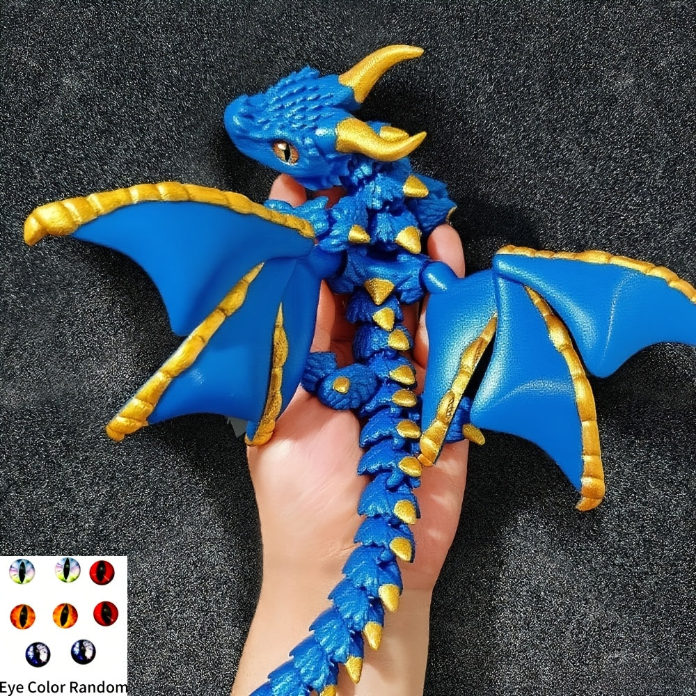 Statue de dragon articulé imprimée en 3D, ailes flexibles à deux cornes, écailles bicolores, figurine décorative de bureau pour collectionneur, cadeau fantastique pour adultes et passionnés de dragons