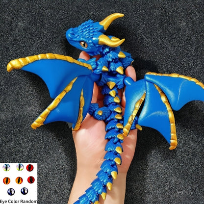 Statue de dragon articulé imprimée en 3D, ailes flexibles à deux cornes, écailles bicolores, figurine décorative de bureau pour collectionneur, cadeau fantastique pour adultes et passionnés de dragons