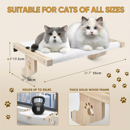 Perchoir et hamac de fenêtre pour chats d'intérieur – Cadre robuste en bois et métal, fixation facile et ajustable pour rebord de fenêtre, chevet, tiroir et placard, supporte les grands chats, lit étagère peu encombrant pour chat
