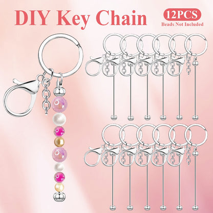 Kit de porte-clés à perler en acier inoxydable – 12 et 24 pièces, pendentifs en métal avec breloques pour loisirs créatifs, cadeaux de Noël et d'Halloween, doré, argenté et or rose