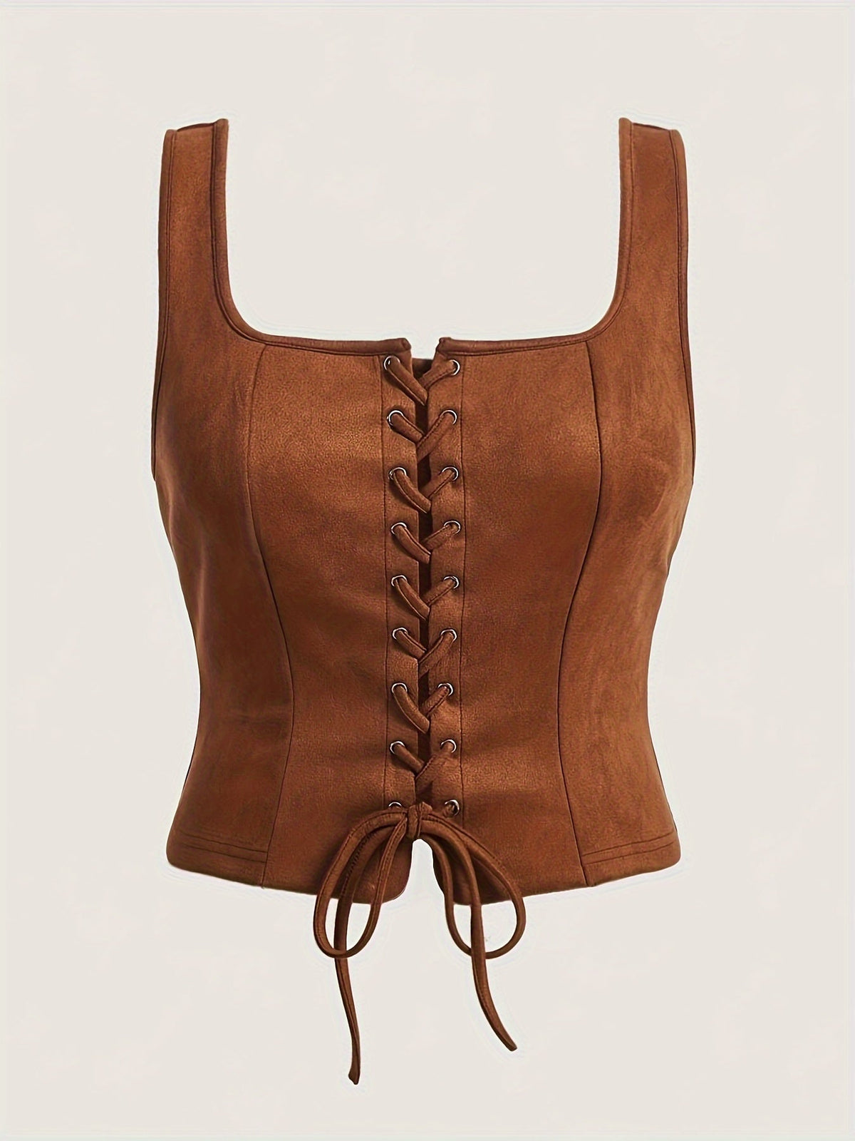 Gilet vintage à lacets avec cordon de serrage pour femme, haut tissé élégant, chemisier sans manches, printemps, été, automne, vert kaki, S M L XL