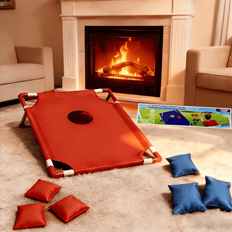 Jeu de cornhole portable avec 6 sacs de haricots rouges et bleus en coffret cadeau, jeu de lancer pour le jardin, activités familiales en plein air, voyages, fêtes et rassemblements, jeu de lancer facile à installer pour les 5 ans et plus