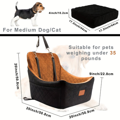 Siège auto pour chiens de taille moyenne à grande – Panier de voyage lavable en mousse à mémoire de forme pour animaux avec passage pour ceinture de sécurité, sangles réglables et installation en 3 points, Gris Noir Marron Tout Noir Noir Gris