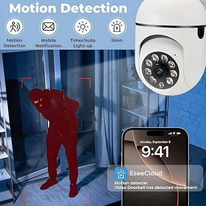 Lot de 2 caméras de sécurité ampoule 4 MP sans fil panoramique 360° HD WiFi 5 GHz/2,4 GHz, vision nocturne, audio bidirectionnel, contrôle par application, caméra de surveillance pour intérieur, maison, garage et animaux.