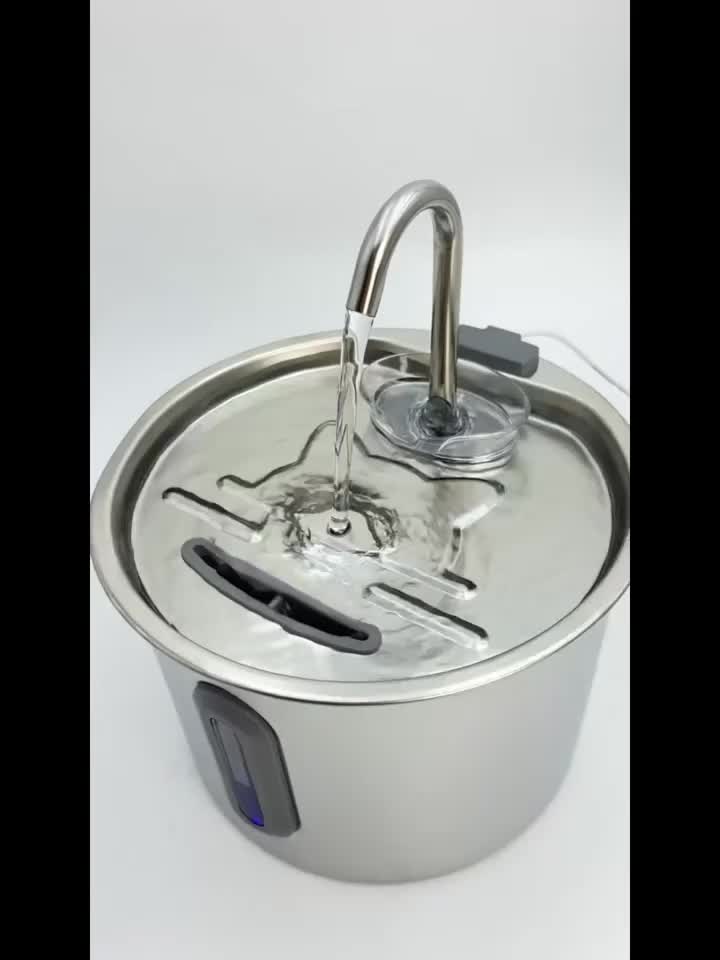 Fontaine à eau pour chat en acier inoxydable 2,2 L - Pompe USB ultra-silencieuse, débit type robinet, filtre à 3 étapes et fenêtre de niveau d'eau visible, fontaine automatique pour chats et petits chiens en intérieur