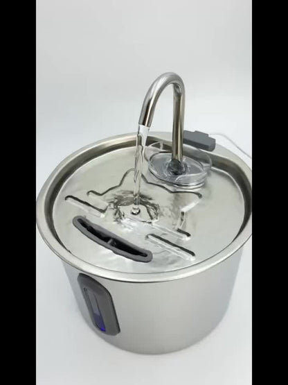 Fontaine à eau pour chat en acier inoxydable 2,2 L - Pompe USB ultra-silencieuse, débit type robinet, filtre à 3 étapes et fenêtre de niveau d'eau visible, fontaine automatique pour chats et petits chiens en intérieur