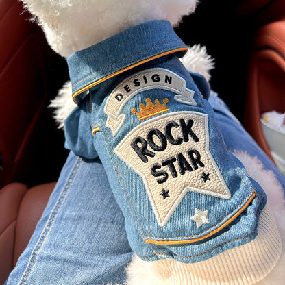 Veste en jean style rock pour petit chien – Vêtement décontracté imitation jean pour petits chiens, veste streetwear confortable de la taille XS à XL, tenue tendance bleue pour le quotidien et les sorties.