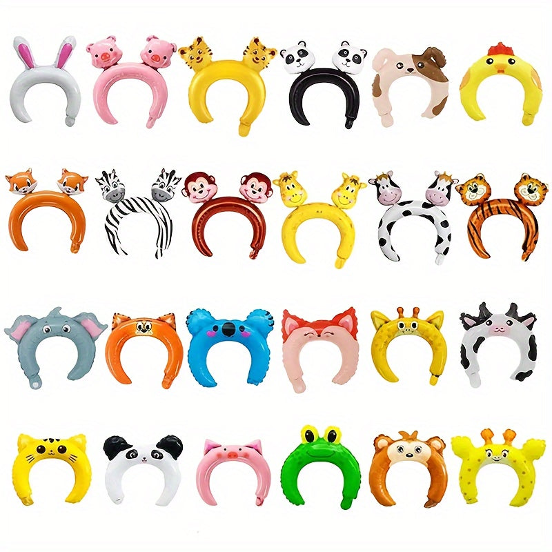 24 serre-têtes gonflables animaux du zoo pour enfants – Arceaux à cheveux ballons safari, jungle, ferme, vie sauvage, articles de fête d'anniversaire thème jungle, cadeaux de fête costumée animaux pour garçons et filles (modèles aléatoires)