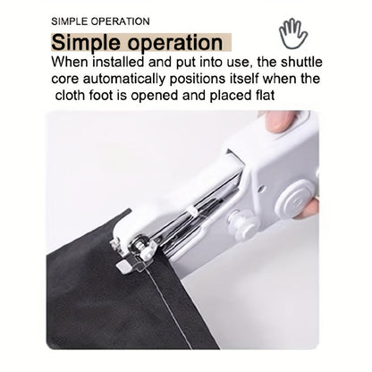 Mini machine à coudre portable sans fil avec kit d'accessoires – Outil de couture manuel léger pour débutants, réparations rapides de tissus, ourlets et travaux manuels, en blanc ou noir