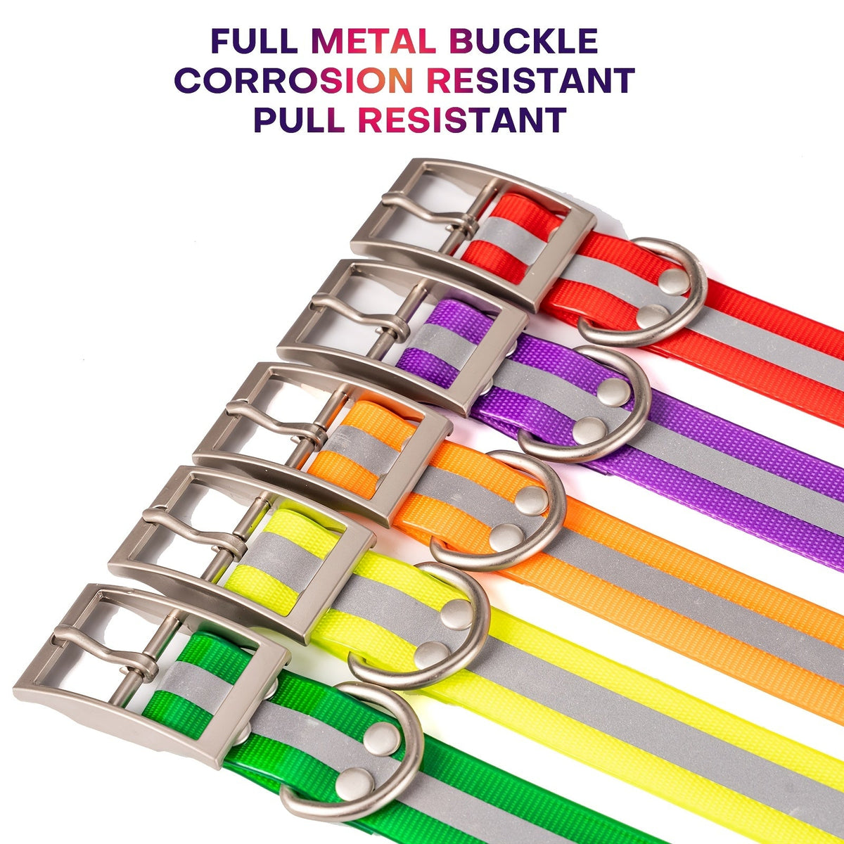 Collier pour chien réfléchissant et imperméable - Collier réglable en Biothane avec boucle et anneau en D en alliage de zinc, bande réfléchissante de sécurité nocturne, collier pour chien résistant à toutes les conditions météorologiques