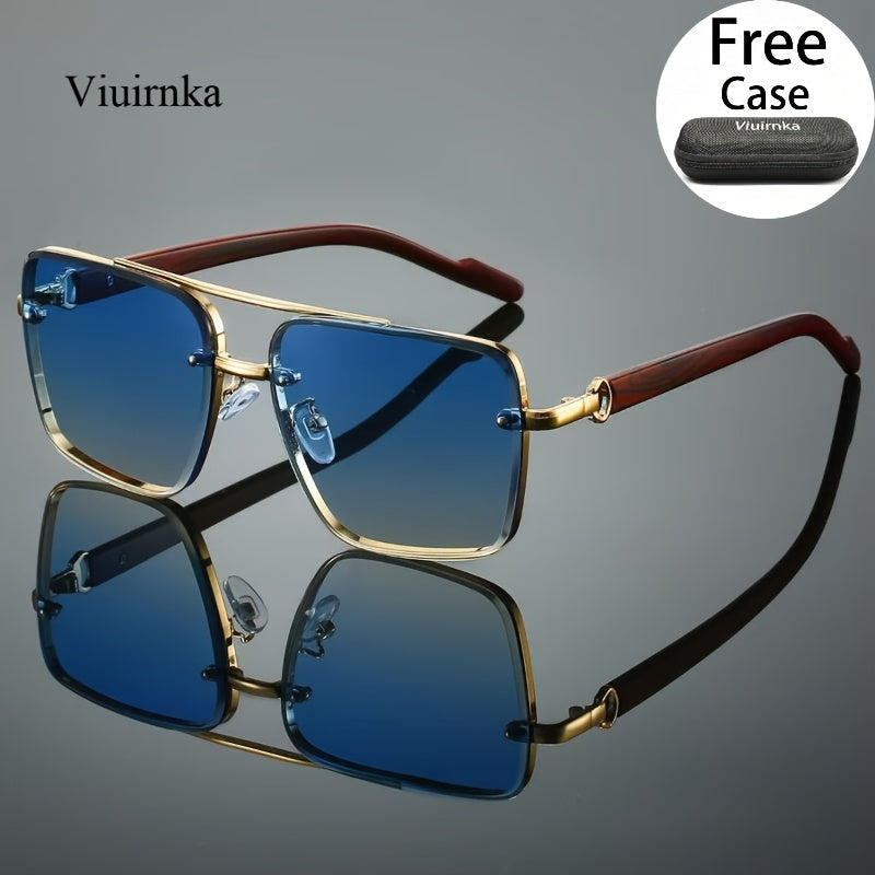 Lunettes de soleil carrées UV400 avec étui pour hommes et femmes – Monture rétro à double pont effet bois, lunettes unisexes style polarisé pour la conduite, les voyages, la plage et le style urbain, 7 couleurs