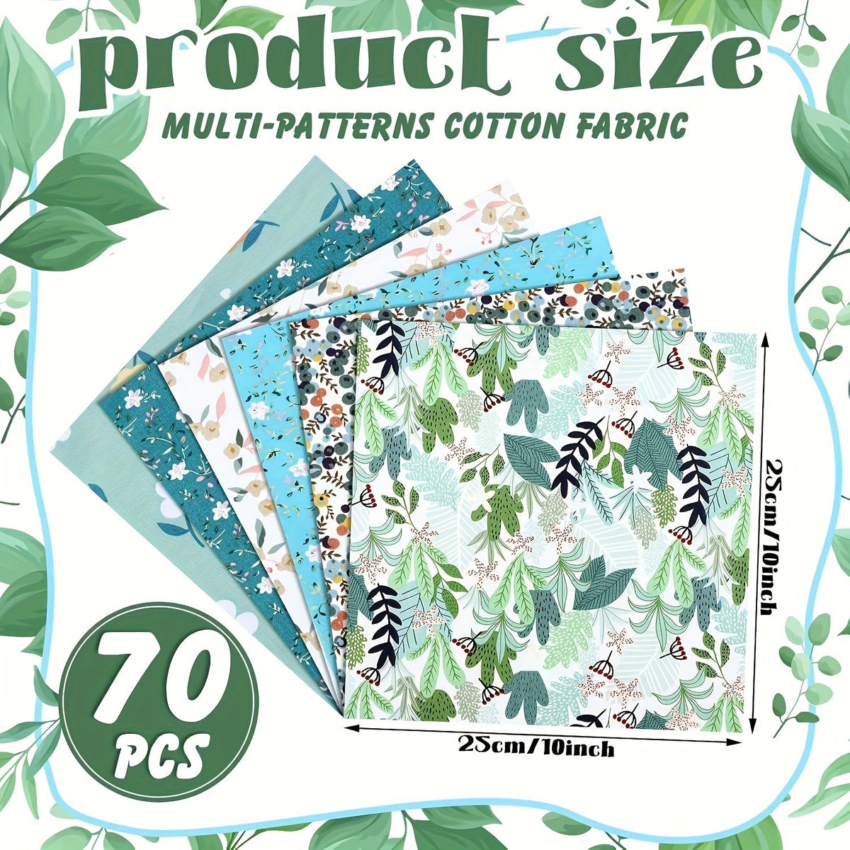 70 pièces de tissu pour patchwork prédécoupées 25x25 cm - Lot de tissus à motifs floraux, saisonniers et multicolores, mélange de coton doux et lavable pour courtepointes, loisirs créatifs, couture, décorations de fêtes et projets DIY
