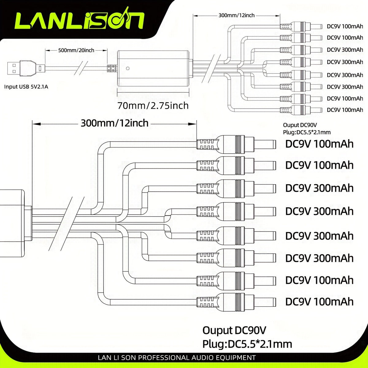 Alimentation isolée à 8 ports pour pédales de guitare avec recharge USB – Sorties CC 9V, 12V, 18V sans bruit pour pédales d'effet et accessoires, compatible avec la plupart des pedalboards