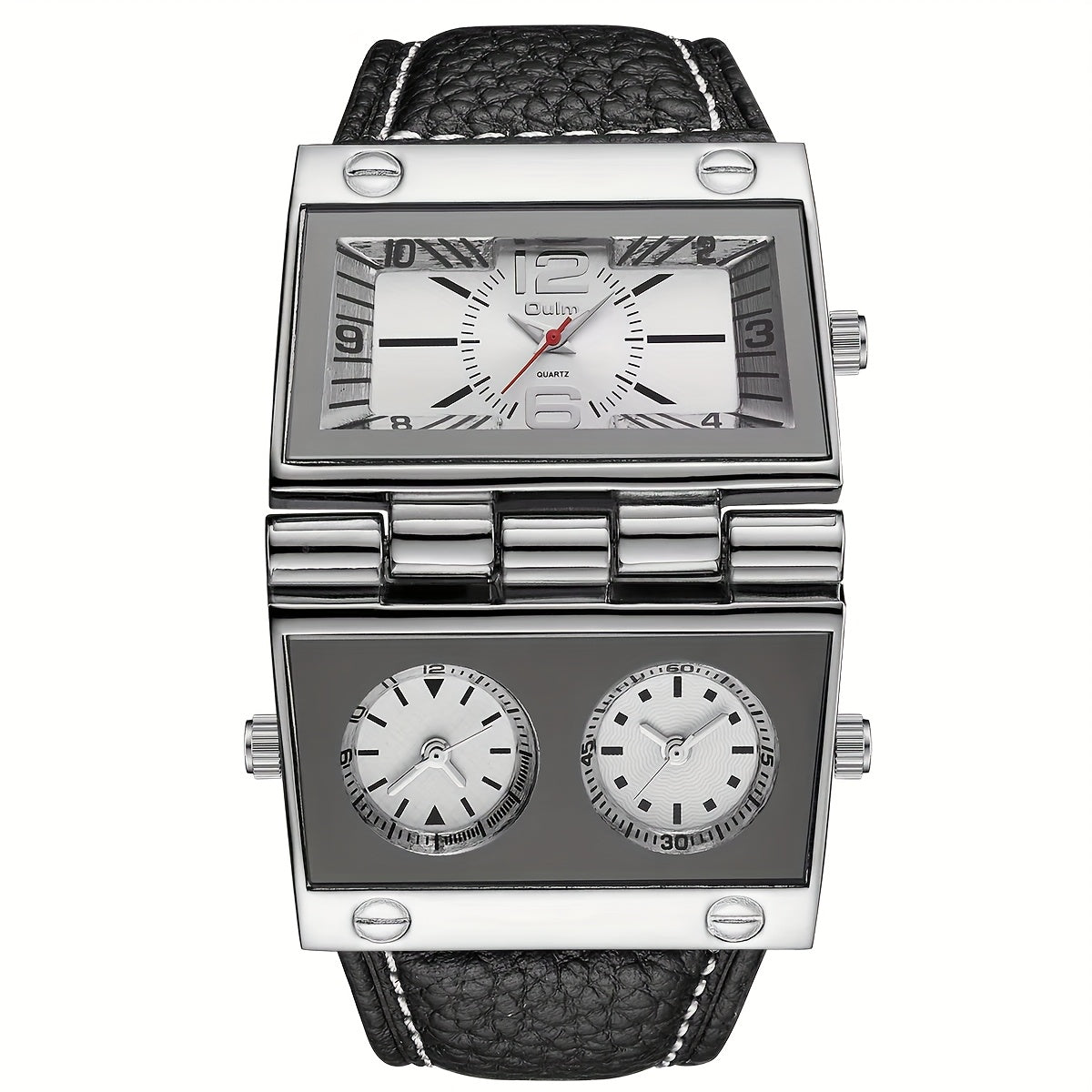 Montre à quartz de sport de luxe pour homme avec affichage double fuseau horaire - Montre-bracelet analogique à aiguilles avec boîtier en alliage, bracelet en similicuir et pile, pour le travail, les loisirs et comme cadeau en plein air