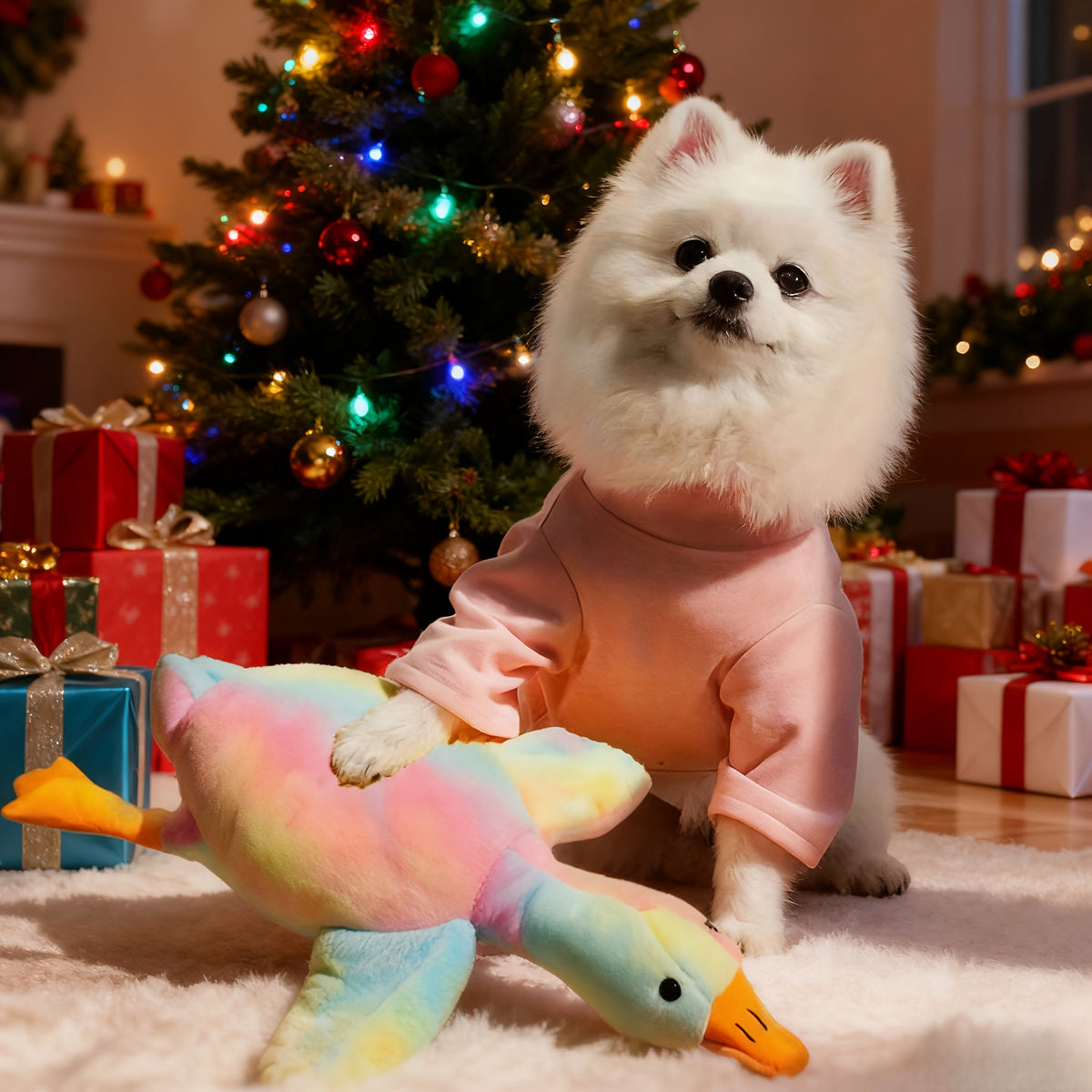 Grande peluche canard tie-dye pour chiens et chats – Jouet compagnon doux et lavable de 50 cm avec yeux brodés et conception sans fermeture éclair pour animaux de toutes tailles