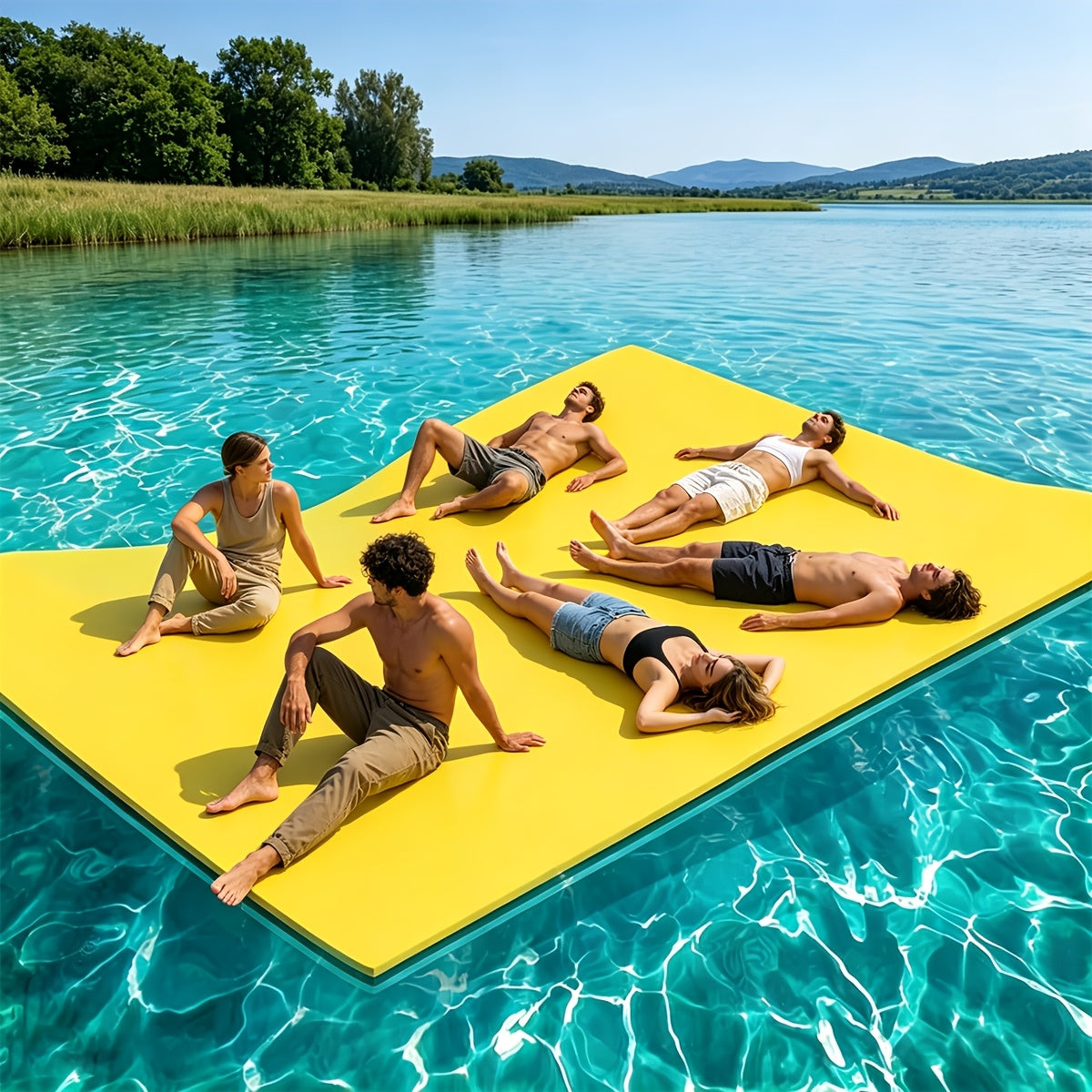 Tapis flottant pour lac 11 pi et 19,8 pi – Lily Pad flottant en mousse XPE indéchirable à 3 couches pour adultes, tapis flottant portable et enroulable pour la natation, la détente et les loisirs aquatiques