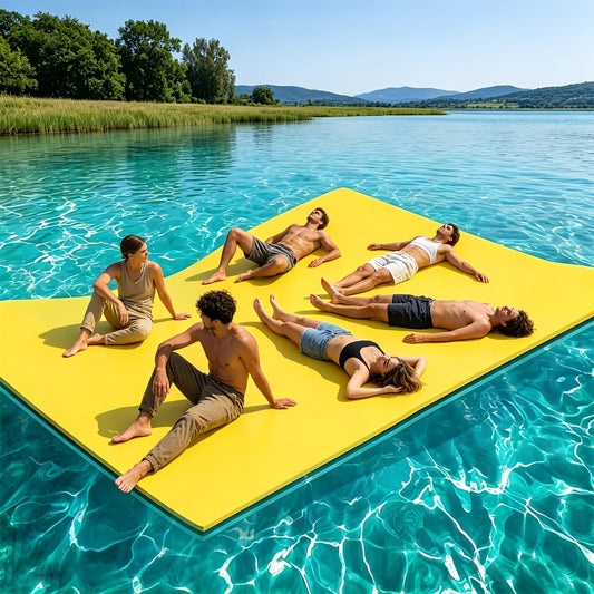 Tapis flottant pour lac 11 pi et 19,8 pi – Lily Pad flottant en mousse XPE indéchirable à 3 couches pour adultes, tapis flottant portable et enroulable pour la natation, la détente et les loisirs aquatiques