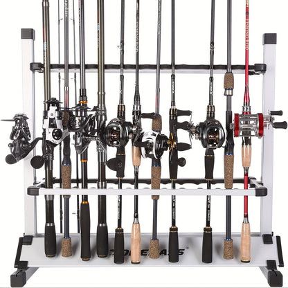 Support de cannes à pêche portable pour 24 cannes, en alliage d'aluminium résistant à la rouille avec poignées rembourrées - Rangement léger pour garage, chalet, chambre et équipement de pêche