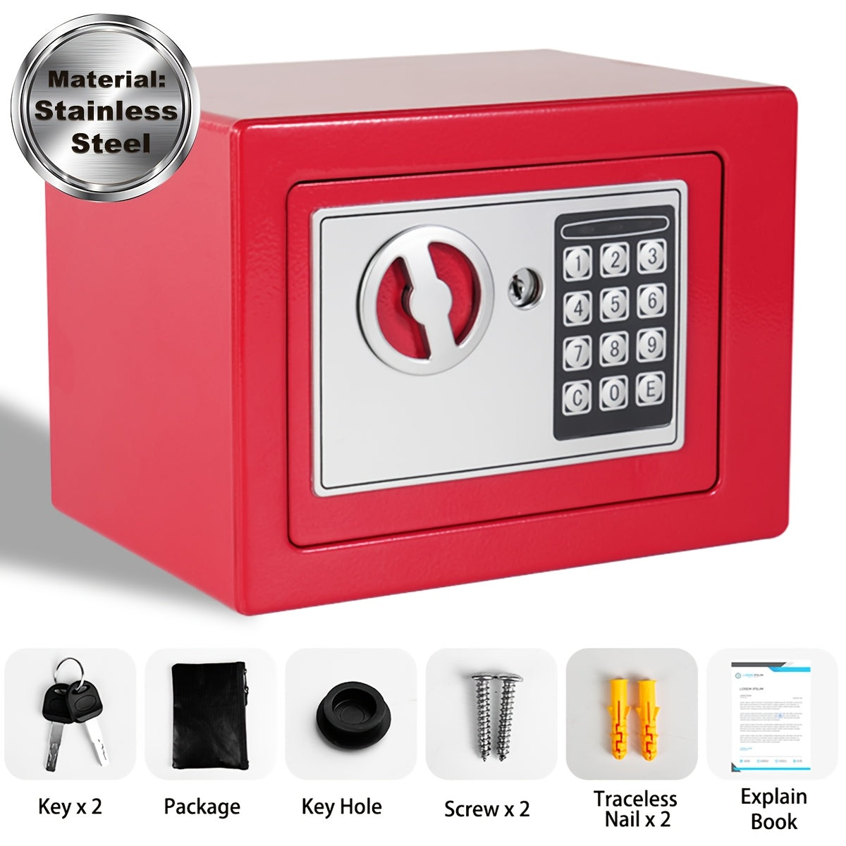 Coffre-fort ignifuge pour la maison avec clavier numérique, clés et verrouillage par code – Inclut sac ignifuge pour espèces, éclairage à détecteur et étagère réglable pour argent et objets de valeur au bureau ou à la maison