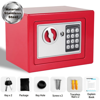 Coffre-fort ignifuge pour la maison avec clavier numérique, clés et verrouillage par code – Inclut sac ignifuge pour espèces, éclairage à détecteur et étagère réglable pour argent et objets de valeur au bureau ou à la maison