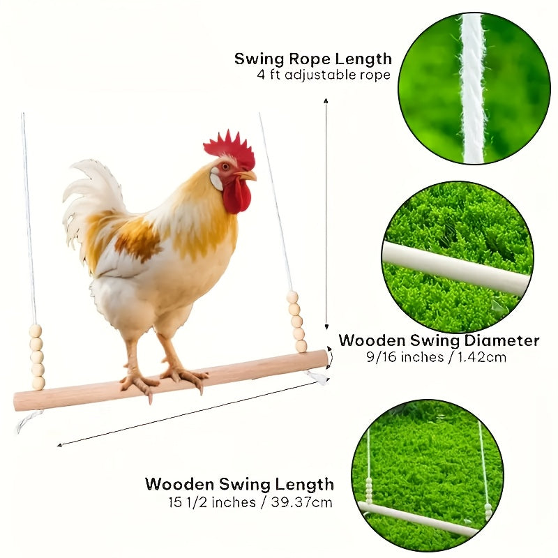 Jouet balançoire en bois pour poules, perchoir pour oiseaux naturel fait main, sans nœuds, avec perles sur corde élastique pour poules, canards, perroquets, accessoires de poulailler, grand et durable
