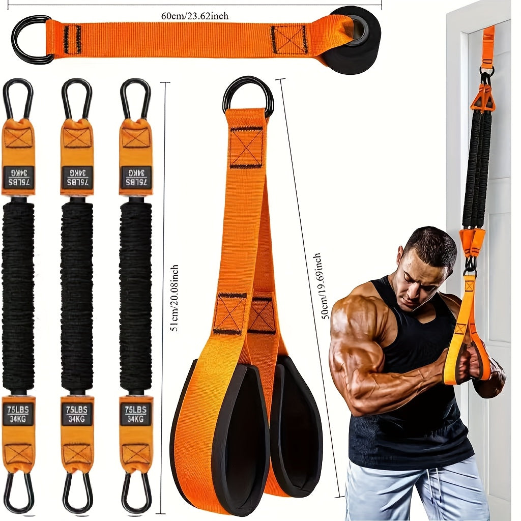 Ensemble de 5 bandes de résistance robustes jusqu'à 100 kg – Inclut 3 bandes de résistance, poignées et ancrage de porte pour exercices de deltoïde, tirage visage et biceps en salle de sport à domicile, idée cadeau fitness idéale