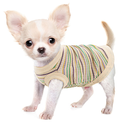 Pink Striped Ribbed Dog Vest Tank Top for XS and Small Dogs - Soft Sleeveless Pullover All-Season Pet Apparel, Comfortable Casual Dog Tank Top for Toy Breeds and Puppies