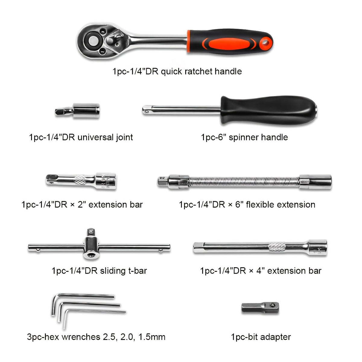 Ensemble d'outils de réparation pour maison et voiture 46 pièces – Jeu de clés à cliquet, tournevis et douilles pour réparations de voitures, motos, vélos et entretien domestique