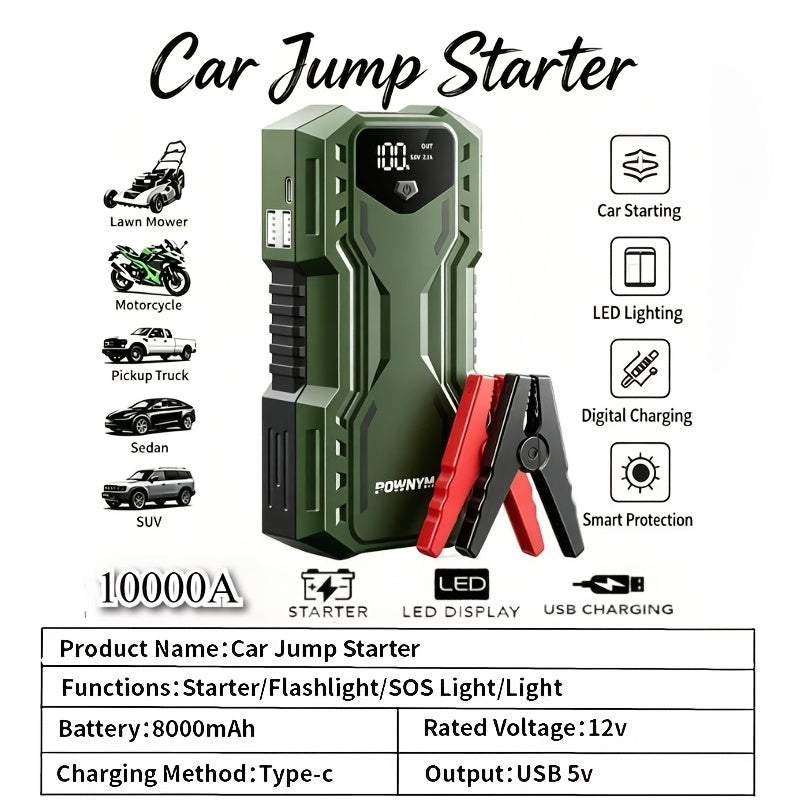 Démarreur de batterie 10000A 7-en-1 avec compresseur d'air 150PSI – Booster de batterie portable pour moteurs essence et diesel, pompe haute pression, kit d'urgence pour véhicule, batterie externe
